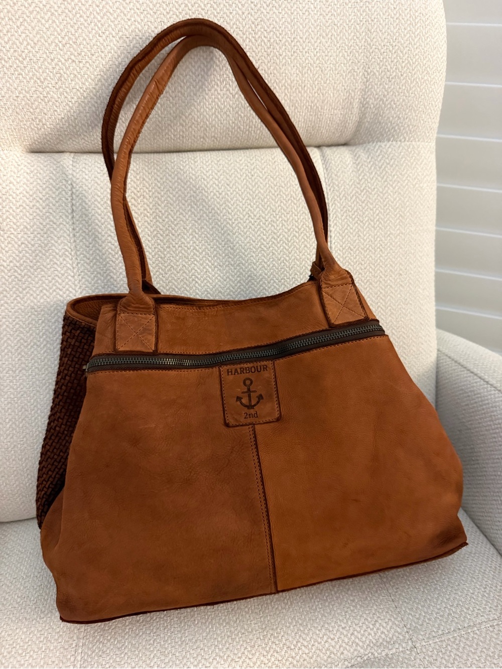 Harbour 2nd Cognac Leather Woven Tote Shopper Bag NWT - Picture 3 of 15